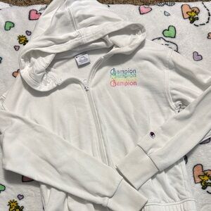 Champion Kids Cream Hoodie with Multicolor Logo